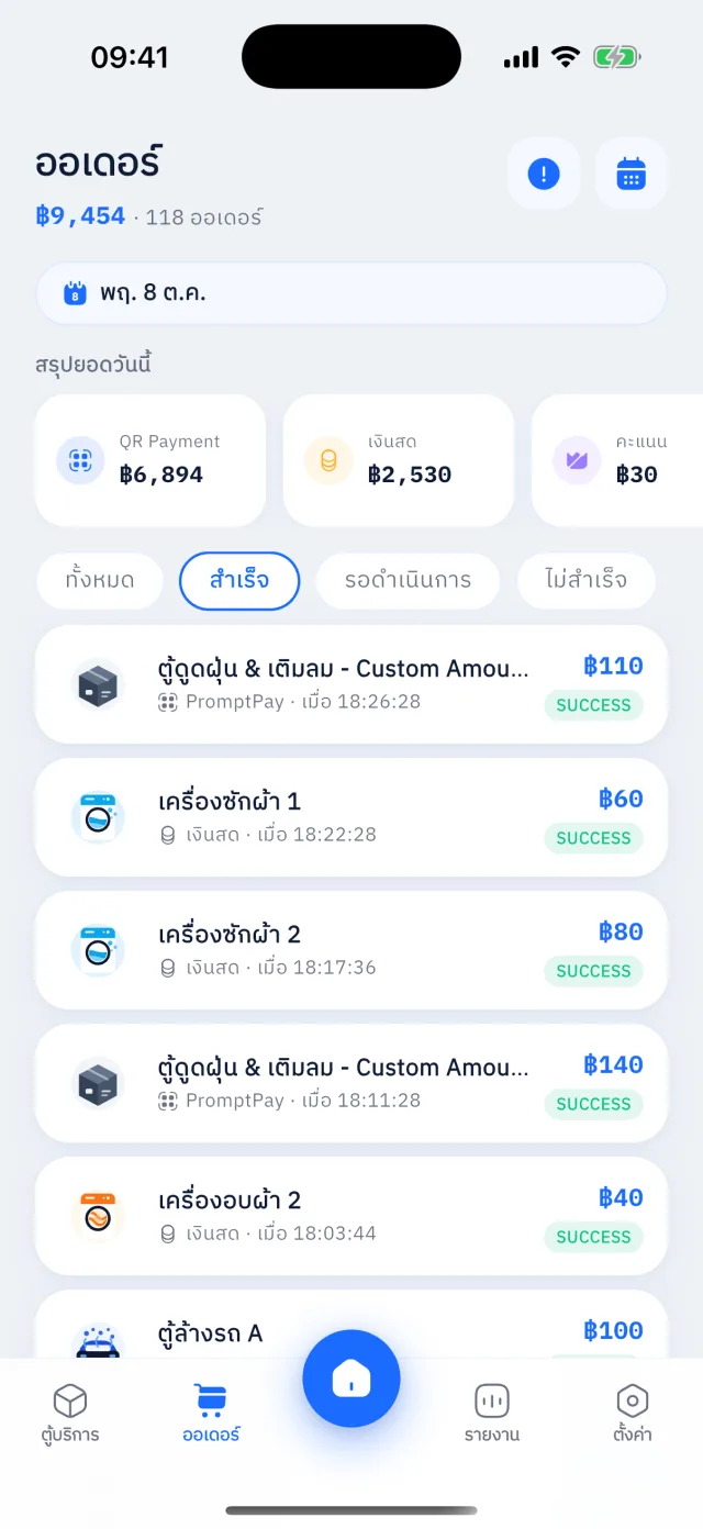 หน้ารายการออเดอร์ แยกยอดตามวิธีชำระเงิน